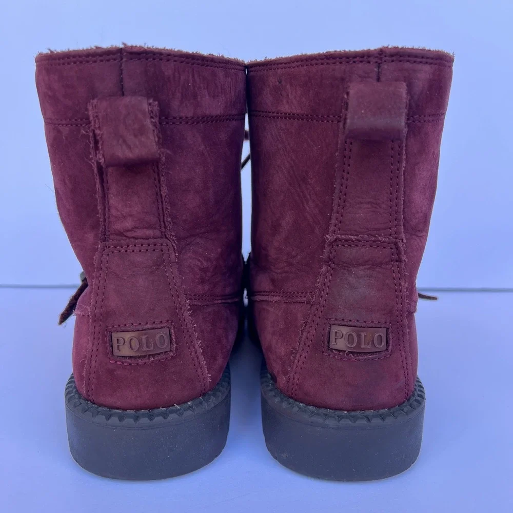 Polo Ralph Lauren Polo Bear Burgundy Leather Ranger Combat Hi II Boots Sz 4.5 US